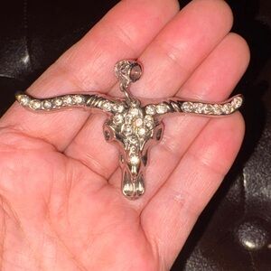 Silver Steer Skull Pendant with Crystals